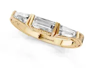 Baguette Diamond Milgrain Band Set in Yellow gold with Channel V-Prong Setting