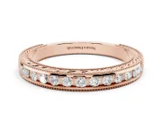 Round Diamond Channel Wedding Band Set in Rose gold with Milgrain Edges