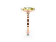 Fancy Yellow Marquise Cut Diamond Solitaire Engagement Ring Set in Rose gold with Bezel Accents on Beaded Band