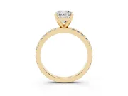Cushion Cut Diamond Pavé Band Solitaire Set in Yellow gold with Prong Setting