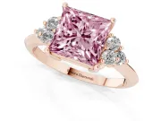 Princess Cut Cluster Accent Engagement Ring Setting for a Fancy Pink Lab-Grown Diamond | Rose Gold