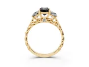 Fancy Black Emerald Cut Diamond Three-Stone Ring Set in Yellow gold with Braided Band