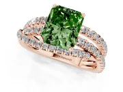 Fancy Green Radiant Cut Diamond Solitaire Twist Band Ring Set in Rose gold with Pavé Setting and Prong Head