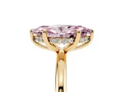 Fancy Pink Marquise Cut Diamond Solitaire Ring Set in Yellow gold with Thin Band and Prong Setting