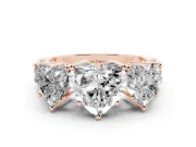 Heart-Shaped Three Stone Engagement Ring Setting | Beaded Shoulders | Rose Gold
