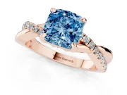 Fancy Blue Cushion Cut Diamond Twist Band Solitaire Set in Rose gold with Pavé Accents and Prong Setting