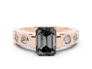 Emerald Cut Tension Style Engagement Ring Setting for a Black Center | Flush Set Accents | Rose Gold