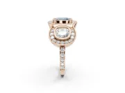 Cushion Cut Three Stone Halo Engagement Ring Setting for a Fancy Blue Lab-Grown Diamond | Rose Gold
