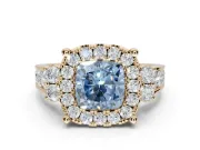 Cushion Cut Halo Engagement Ring Setting for a Fancy Blue Lab-Grown Diamond | Graduated Channel Band | Yellow Gold