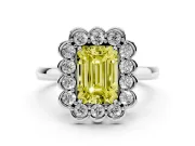 Emerald Cut Scalloped Cluster Halo Engagement Ring Setting for a Fancy Yellow Lab-Grown Diamond | Plain Band | Platinum