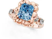 Radiant Cut Floral Engagement Ring Setting for a Fancy Blue Lab-Grown Diamond | Petal Frame and Side Stones | Rose Gold