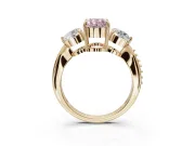 Oval Three Stone Engagement Ring Setting for a Fancy Pink Lab-Grown Diamond | Tapered Pave Band | Yellow Gold