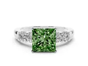 Fancy Green Princess Cut Diamond Five-Stone Prong Set Engagement Ring Set in Silver with Channel Band