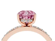 Fancy Pink Cushion Cut Diamond Pavé Band Ring Set in Rose gold with Prong-Set Center Stone