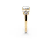 Princess Cut Diamond Cluster Ring Set in Yellow gold with Round Accent Stones and Prong Setting on a Plain Band