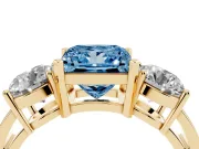 Princess Cut Three Stone Engagement Ring Setting for a Fancy Blue Lab-Grown Diamond | Wide Plain Band | Yellow Gold