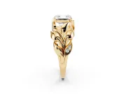 Asscher Cut Leaf Bypass Engagement Ring Setting | Pave Leaf Accents | Yellow Gold