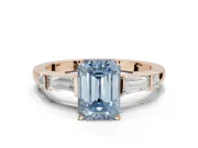 Emerald Cut Tapered Baguette Engagement Ring Setting for a Fancy Blue Lab-Grown Diamond | Rose Gold