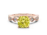 Fancy Yellow Cushion Cut Diamond Solitaire Engagement Ring Set in Rose gold with Milgrain Bezel Accent Band