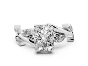 Radiant Cut Twisted Vine Engagement Ring Setting | Marquise Side Stones | White Gold