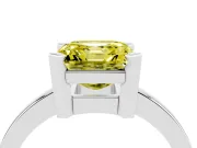Fancy Yellow Asscher Cut Diamond Solitaire Ring Set in Silver with Prong Head and Smooth Polished Band