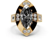 Fancy Black Marquise Cut Diamond Milgrain Halo Ring Set in Yellow gold with Split Shank