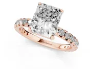 Radiant Cut Diamond Pavé Solitaire Ring Set in Rose gold with Round Band and Prong Setting