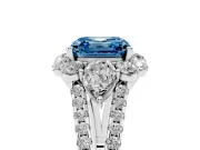 Fancy Blue Asscher Cut Diamond Halo Split Shank Engagement Ring Set in Silver with Prong-Held Center Stone
