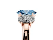 Oval Three Stone Engagement Ring Setting for a Fancy Blue Lab-Grown Diamond | Matching Side Stones | Rose Gold