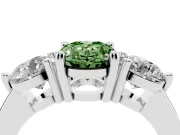 Fancy Green Oval Cut Diamond Three-Stone Ring Set in Silver with Prong Setting and Classic Band