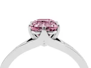 Fancy Pink Emerald Cut Diamond Solitaire Ring Set in White gold with Polished Tapered Band and Prong Setting
