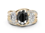 Oval Three Stone Engagement Ring Setting for a Black Center | Yellow Gold