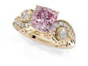 Cushion Cut Swirl Engagement Ring Setting for a Fancy Pink Lab-Grown Diamond | Yellow Gold