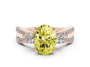 Oval Three-Stone Twist Engagement Ring Setting for a Fancy Yellow Lab-Grown Diamond | Rose Gold