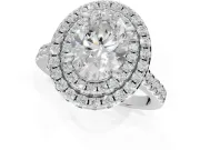 Oval Lab-Grown Diamond Double Halo Statement Ring Set in Sterling Silver with Pavé Band