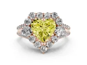 Fancy Yellow Heart Cut Diamond Halo Split Shank Engagement Ring Set in Rose gold with Prong-Held Center Stone