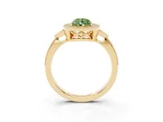 Fancy Green Pear Cut Diamond Halo Engagement Ring Set in Yellow gold with Milgrain Pavé Band