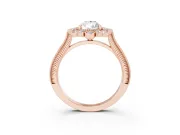 Pear Cut Diamond Halo Milgrain Pavé Ring Set in Rose gold with Prong Setting