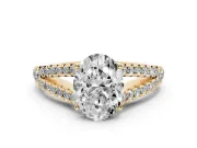 Oval Graduated Pave Split Shank Engagement Ring Setting | V Split Shoulders | Yellow Gold