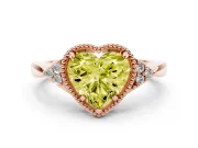 Fancy Yellow Heart Cut Diamond Milgrain Solitaire Ring Set in Rose gold with Tapered Pavé Band and Prong Setting