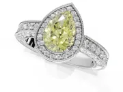 Pear-Shaped Milgrain Halo Engagement Ring Setting for a Fancy Yellow Lab-Grown Diamond | Wide Pavé Band | White Gold
