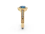 Fancy Blue Heart Cut Diamond Halo Ring Set in Yellow gold with Round Accent Halo, Pavé Band and Prong Setting