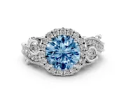 Round Vintage Halo Engagement Ring Setting for a Fancy Blue Lab-Grown Diamond | White Gold
