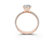 Round Cut Diamond Solitaire Ring Set in Rose gold with Prong Setting and Pavé-Set Band