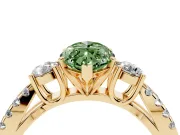 Fancy Green Marquise Cut Diamond Three-Stone Ring Set in Yellow gold with Pavé Split Shank and Prong Setting