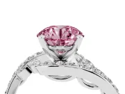 Fancy Pink Round Cut Diamond Solitaire Ring Set in Silver with Pavé Twist Band and Secure Prong Setting