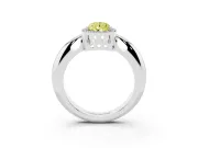 Fancy Yellow Pear Cut Diamond Halo Engagement Ring Set in White gold with Plain Split Shank and Prong Setting
