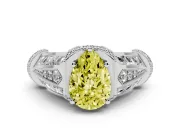 Fancy Yellow Pear Cut Diamond Vintage-Inspired Milgrain Ring Set in White gold with Accent Split Shank