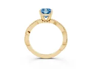 Fancy Blue Cushion Cut Diamond Solitaire Ring Set in Yellow gold with Twisted Band and Bead Prong Setting