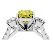 Fancy Yellow Three-Stone Radiant Cut Diamond Pavé Band Ring Set in Silver with Prong-Set Trio